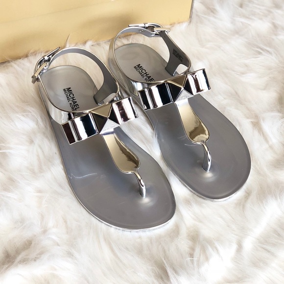 michael kors silver flat sandals